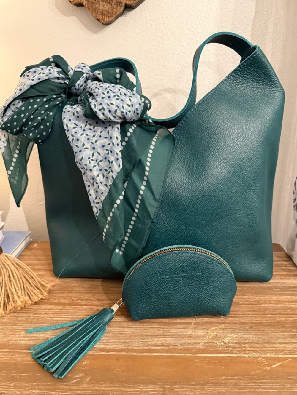 Oversized Naomi Shoulder Bag and TacoTassel in Sea Glass